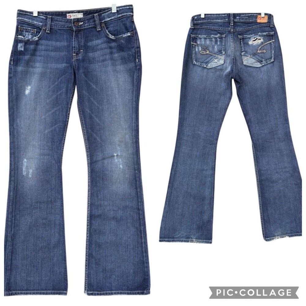 Y2K BKE Grace Low Rise Bootcut Jeans Distressed Medium Wash Buckle Denim 30x33.5